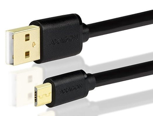 AXAGON BUMM-AM05QB, HQ Kábel MicroUSB <-> USB A, dátový a nabíjací 2 A, čierny, 0,5 m