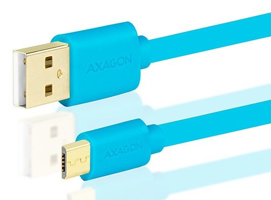 AXAGON Bummi-AM10QL, HQ Kábel MicroUSB <-> USB A, dátový a nabíjací 2 A, modrý, 1 m