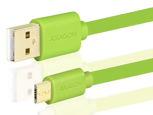 AXAGON BUMM-AM15QG, HQ Kábel MicroUSB <-> USB A, dátový a nabíjací 2 A, zelený, 1,5 m