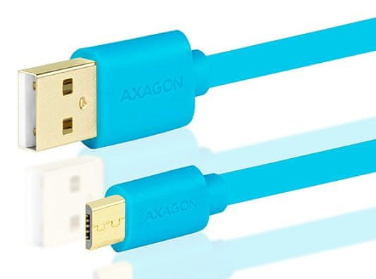 AXAGON BUMM-AM15QL, HQ Kabel MicroUSB <-> USB A, datový a nabíjecí 2 A, modrý, 1,5 m