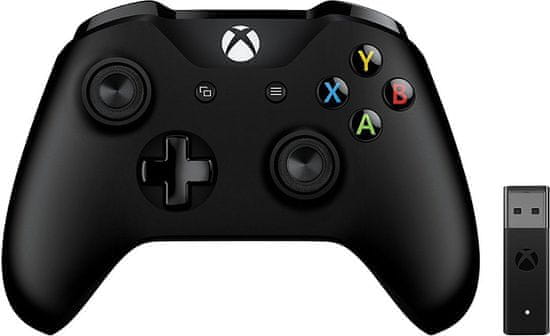 Microsoft Xbox ONE S ovládač, čierny + bezdrôtový adaptér pre Win 10 v2 (4N7-00002)