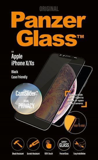 PanzerGlass Edge-to-Edge Privacy pro Apple iPhone X/Xs černé s CamSlider (P2654)