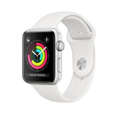 Apple Watch Series 3 GPS, 42mm Silver Aluminium Case with White Sport Band (MTF22CN/A)