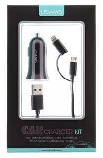 USAMS CC013 A-TU USB Autodobíjač + U-Gee 2v1 Kábel Black (EU Blister) 2432903
