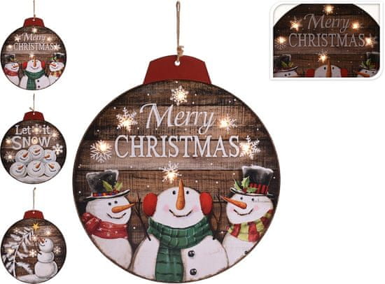 Koopman Vianočný svietiaci obraz Ø 29 cm snehuliak a stromček, 6 x LED
