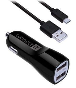 Connect IT InCarz PREMIUM nabíjačka do auta 2× USB 3,1 A + 1 A, čierna CI-243
