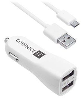 Connect IT InCarz PREMIUM nabíjačka do auta 2× USB 3,1 A + 1 A, biela CI-708