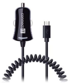 Connect IT InCarz nabíjačka do auta Micro-USB 2,1 A, 1 m špirálový flexibilný kábel, čierna CI-436