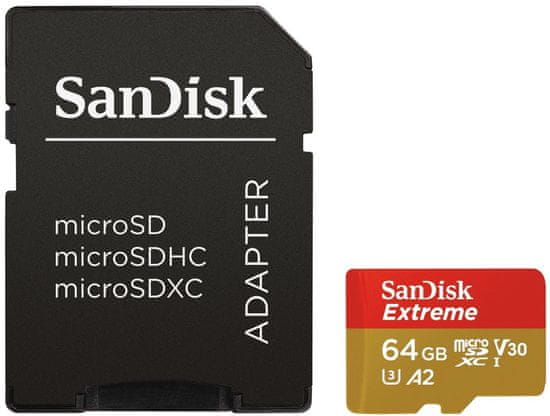 SanDisk Extreme microSDXC 64GB A2 C10 V30 UHS-I U3 + adaptér (SDSQXA2-064G-GN6MA)