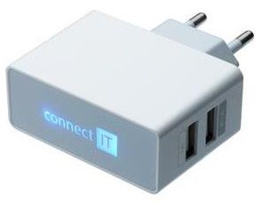 Connect IT Nabíjací adaptér POWER CHARGER 2 × USB port 2,1 A / 1 A, biely CI-151