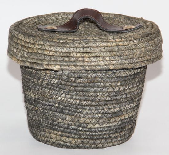 Kaemingk Okrúhly košík s vekom, cca 22x17cm, sivý