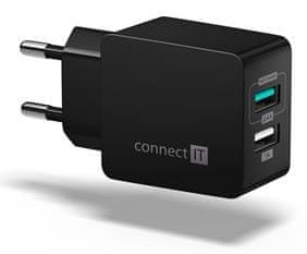 Connect IT Fast Charge nabíjací adaptér 2 × USB-A, 3,4 A, čierny CWC-2015-BK