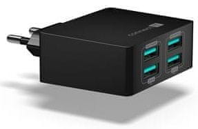 Connect IT Fast Charge nabíjací adaptér 4× USB-A, 4,8 A, čierna CWC-4010-BK