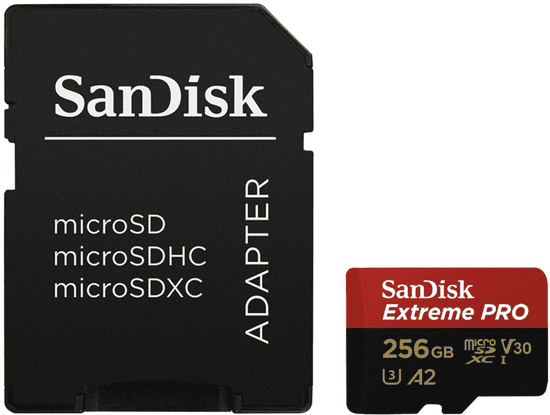 SanDisk Extreme Pro microSDXC 256GB A2 C10 V30 UHS-I U3 + adaptér (SDSQXCZ-256G-GN6MA)