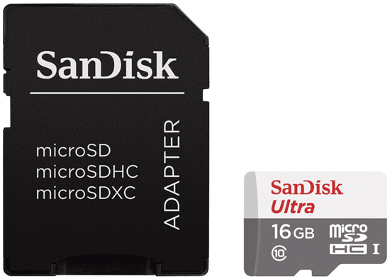 SanDisk Ultra microSDHC 16GB, 80 MB / s Class 10 UHS-I + adaptér (SDSQUNS-016G-GN3MA)