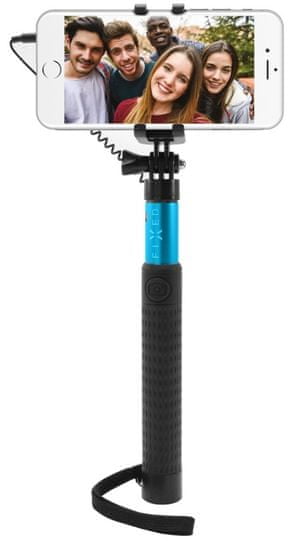 FIXED Teleskopický selfie stick v luxusnom hliníkovom prevedení, 3,5 mm jack, modrý FIXSS-W-BL