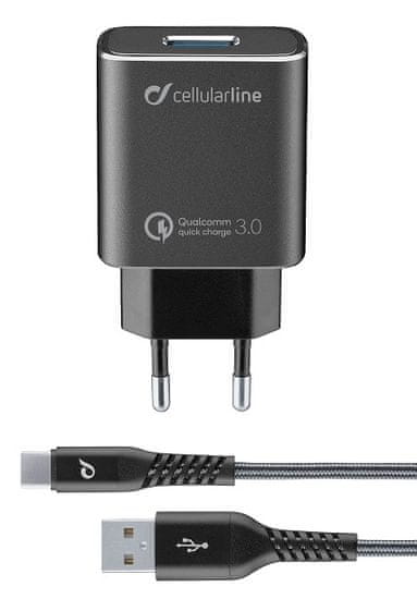 CellularLine Set USB nabíjačky a USB-C kábla Tetra Force 18 W, Qualcomm Quick Charge 3.0, čierna TETRACHHUKITQCTYCK