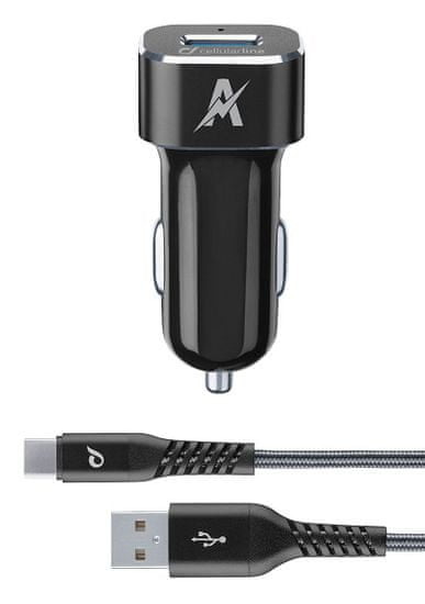 CellularLine Set USB autonabíjačky a USB-C kábla Tetra Force 15 W, adaptívne nabíjanie, čierna TETRCBRSMKIT15WTYC