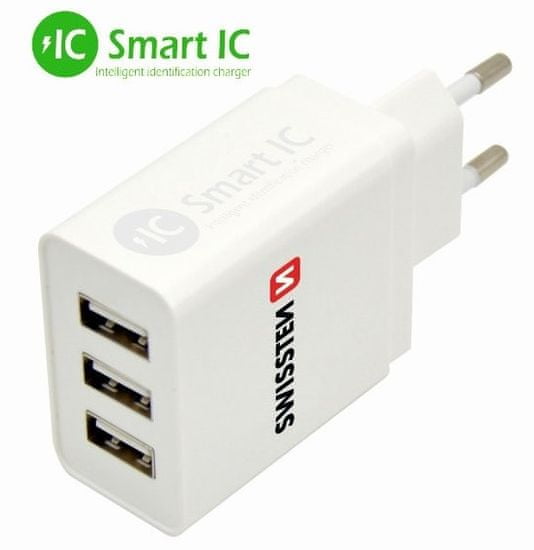 SWISSTEN Sieťový adaptér SMART IC 3× USB 3,1 A Power, biely 22013303
