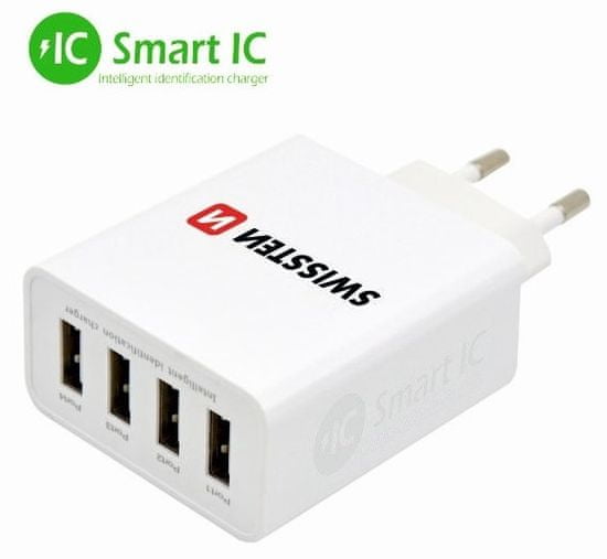 SWISSTEN Sieťový adaptér SMART IC 4× USB 5 A Power, biely 22013320