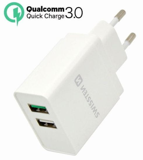 SWISSTEN Sieťový adaptér Qualcomm 3.0 Quick Charge + SMART IC 2× USB 30 W Power, biely 22013309