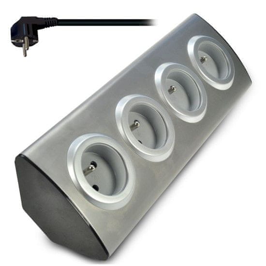 Solight Blok zásuviek do rohu, predlžovací prívod 1,5m, 3 x 1mm2, strieborný