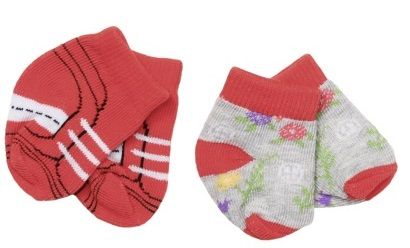 BABY born Ponožky (2 páry) červené + sivé s kvietkami
