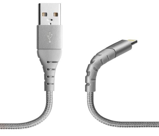 SBS Kábel Unbreakable s kovovými konektormi, USB / PFI Lightning, 1 m, sivý