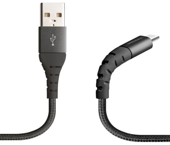 SBS Kábel Unbreakable s kovovými konektormi, USB / USB-C, 1 m, čierny