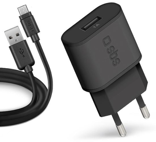 SBS Cestovná nabíjacia súprava USB / microUSB 2.0, 1000 mA, 100/250 V, čierna