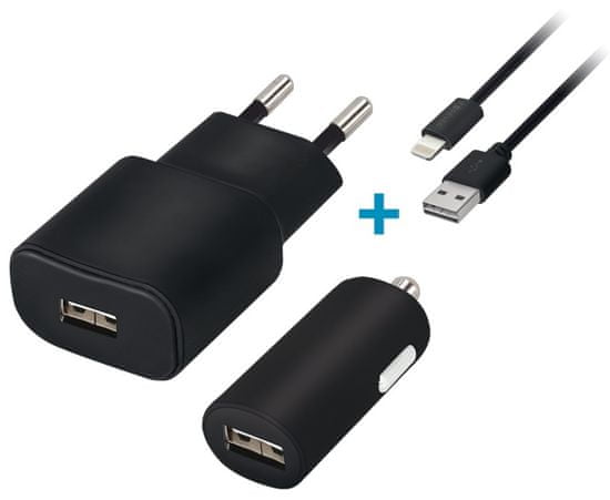 Forever Cestovná nabíjačka a autonabíjačka USB 2 A s Lightning káblom GSM032862