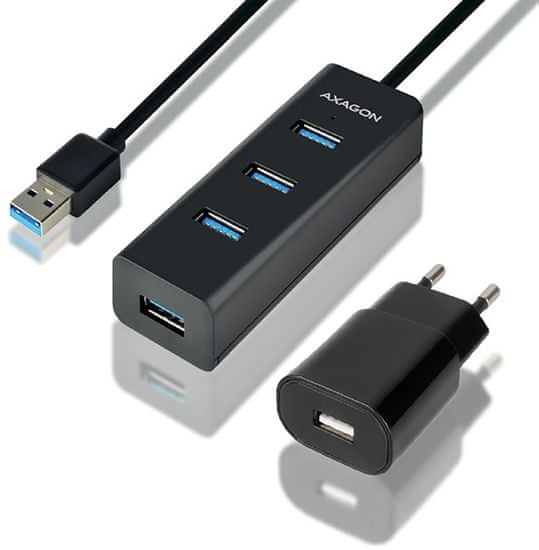 AXAGON HUE-S2BP, 4 × USB 3.0 Charging hub, 1,2 m kábel, vr. AC adaptéra
