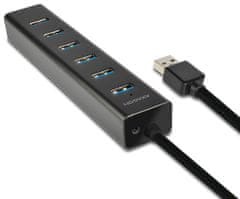 AXAGON HUE-SA7BP, 7 × USB 3.0 Alu Charging hub vr. AC adaptéra, čierny