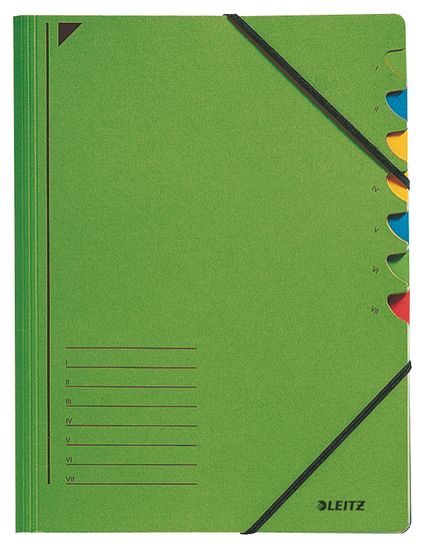 LEITZ Triediace dosky s gumou A4, 7 strán, zelené.