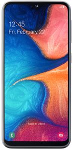 Samsung Galaxy A20e, bezrámečkový displej, HD+, vysoké rozlíšenie, duálny fotoaparát, širokouhlý.