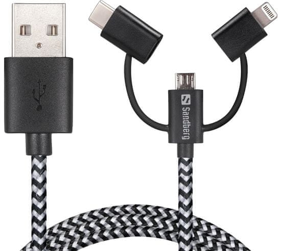 Sandberg kábel Lightning+MicroUSB+USB-C 441-01