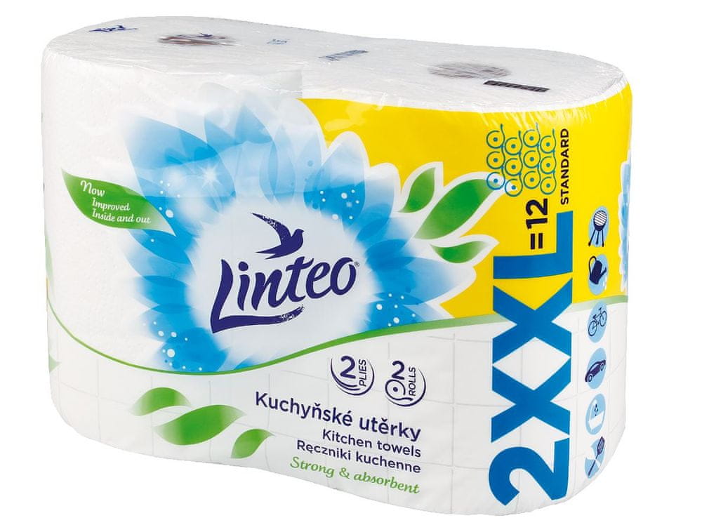 LINTEO Kuchynské utierky LINTEO XXL - 2-vrstvové - biele - 2 kotúče