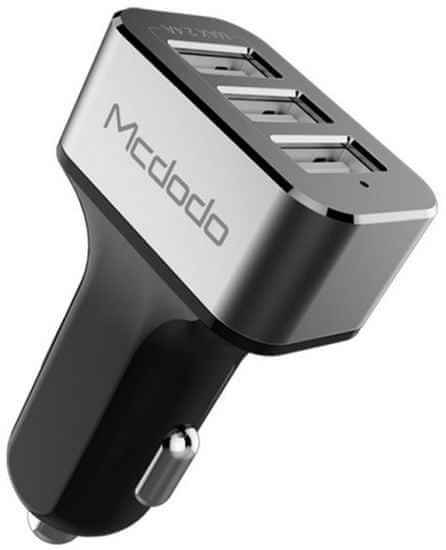 Mcdodo Nabíjačka do auta s 3 × USB bez kábla, 5V / 5.2A, sivá, CC-2231