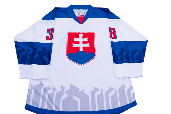 Hokej. dres Slovensko,znak, bílý, 38, beze jména,bez MS