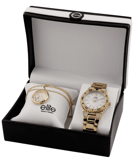 Elite Models dámska sada hodiniek a náhrdelníka E53244G-101