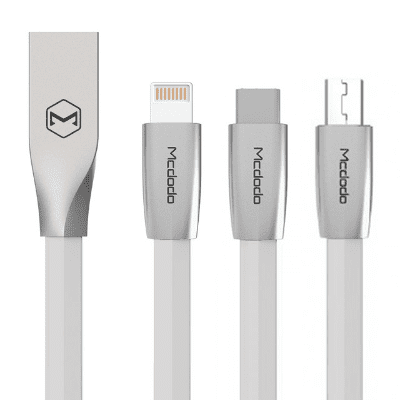 Mcdodo Zinc Alloy nabíjecí kabel 3v1 Lightning, Micro USB, Type-C, 1,2m, bílá, CA-1880
