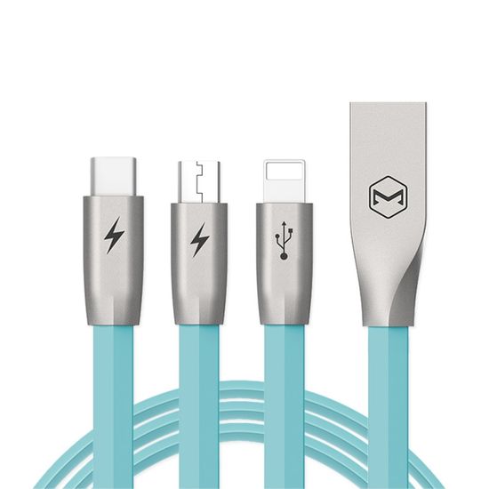 Mcdodo Zinc Alloy nabíjecí kabel 3v1 Lightning, Micro USB, Type-C, 1,2m, modrá, CA-1882