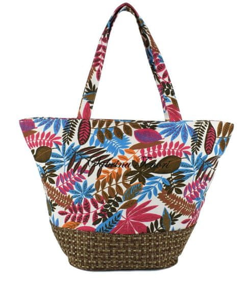 DUE ESSE Plážová taška s farebnými listami a pleteným dnom