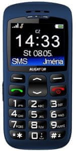 Aligator A670 Senior, mobil pre dôchodcov, veľké tlačidlá, čitateľné písmo, SOS tlačidlo, funkcia nájsť telefón.