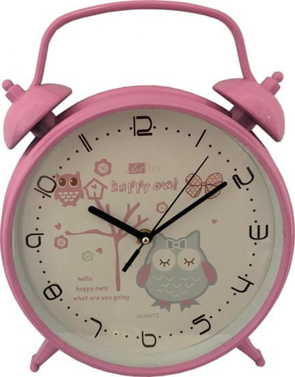 DUE ESSE Nástenné hodiny v tvare budíka so sovou ø 25,5 cm, ružové