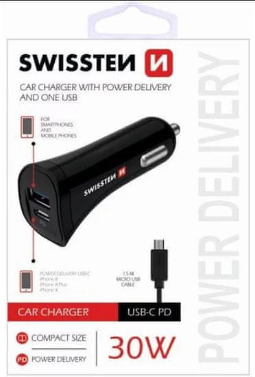 SWISSTEN CL adaptér power delivery USB-C a USB 2,4 A, 30 W power + kábel micro USB, 20111620