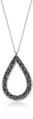 Levien Krásny náhrdelník s čiernymi kryštálmi SS Rocks Pear 49 grey metal