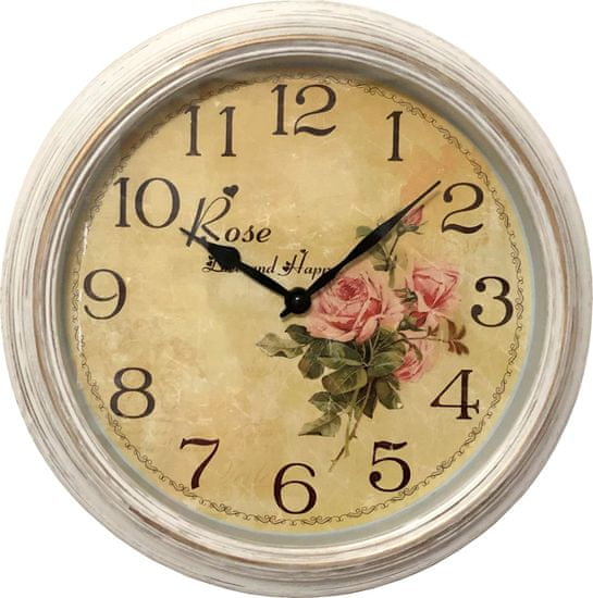 DUE ESSE Nástenné retro hodiny s kvetmi ružová ruža 30,5 cm