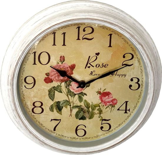 DUE ESSE Nástenné retro hodiny s kvetmi šípková ruža 30,5 cm