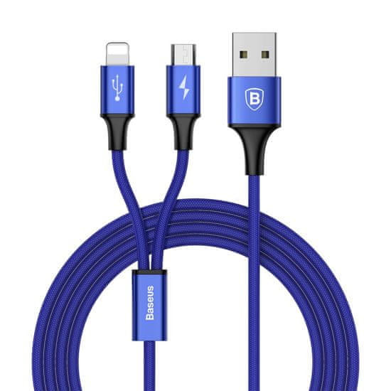 BASEUS Rapid 2v1 nabíjací kábel pre microUSB, Lightning 3 A / 1,2 m, tmavo modrá CAML-SU13